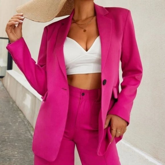 Pink Classy Button Front Blazer - Picture 5 of 6